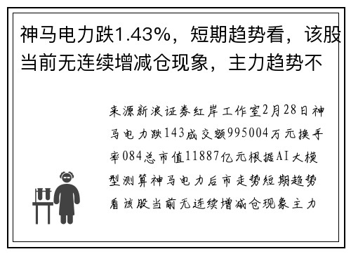 神马电力跌1.43%，短期趋势看，该股当前无连续增减仓现象，主力趋势不明显。主力没有控盘