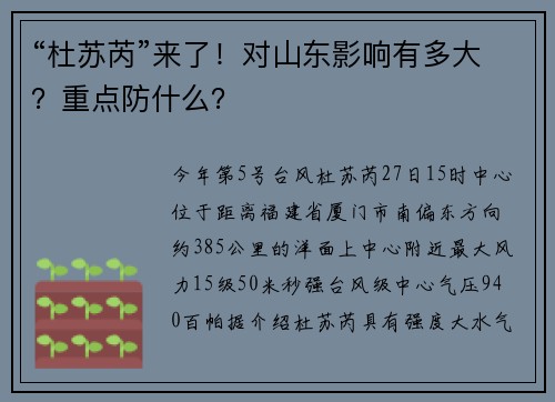 “杜苏芮”来了！对山东影响有多大？重点防什么？