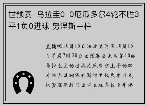 世预赛-乌拉圭0-0厄瓜多尔4轮不胜3平1负0进球 努涅斯中柱