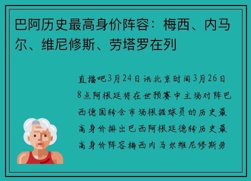 巴阿历史最高身价阵容：梅西、内马尔、维尼修斯、劳塔罗在列