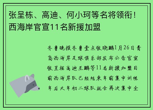 张呈栋、高迪、何小珂等名将领衔！西海岸官宣11名新援加盟